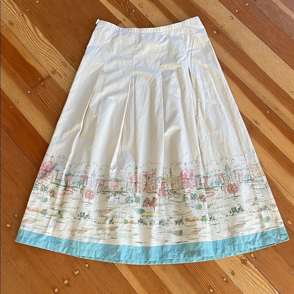 Pendleton Cream and Blue Scenic Pleated A-Line Midi Skirt 10 - Picture 4 of 5
